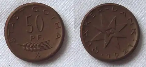 50 Pfennig Porzellan Notgeld Thüringen Gotha 1921 ohne Punkt nach P (123479)