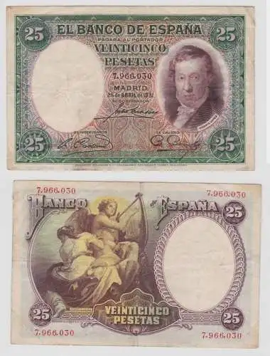 25 Pesetas Banknote Spanien 25.April 1931 P 81 (150923)