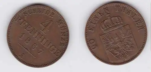 4 Pfennige Bronze Münze Preussen 1867 A vz (151379)
