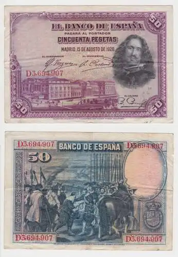 50 Pesetas Banknote Spanien 15.August 1928 P 75 (151315)
