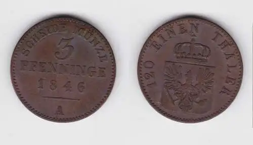 3 Pfennige Bronze Münze Preussen 1846 A ss (150969)