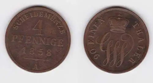 4 Pfennige Kupfer Münze Schaumburg - Lippe 1858 A ss+ (150995)