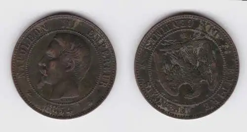 10 Centimes Kupfer Münze Frankreich Napoleon III. 1854 ss+ (141279)