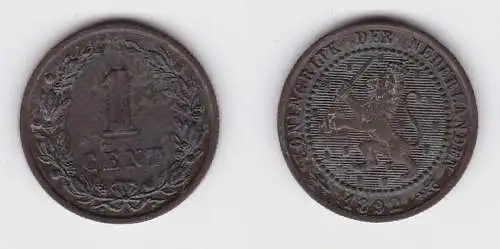 1 Cent Kupfer Münze Niederlande 1892 vz (131341)