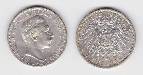 2 Mark Silbermünze Preussen Kaiser Wilhelm II 1907 Jäger 102 vz (142127)