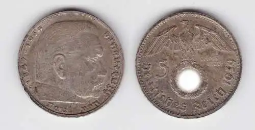 5 Mark Silber Münze 3. Reich Hindenburg 1939 G Jäger 367 (140086)