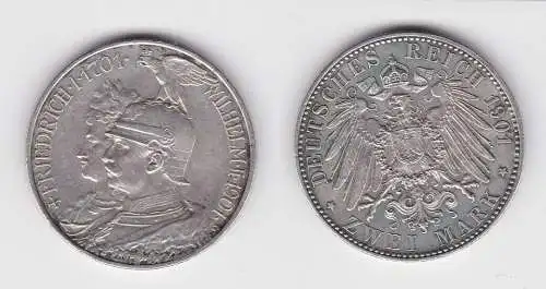 2 Mark Silbermünze Preussen 200 Jahre Königreich 1901 Jäger 105 ss+ (144281)