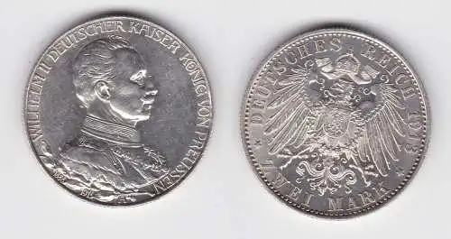 2 Mark Silbermünze Preussen Kaiser in Uniform 1913 Jäger 111 vz (143957)