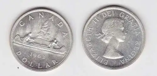1 Dollar Silbermünze Kanada Indianer im Kanu 1963 (150296)