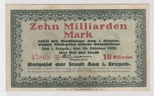 10 Milliarden Mark Banknote Stadt Aue im Erzgebirge 29.10.1923  (150413)