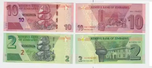 2 & 10 Dollar Banknoten Reserve Bank of Zimbabwe Simbabwe 2019/20 (150420)