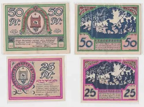 25 & 50 Pfennig Banknoten Notgeld Stadt Güsten 1921 (150279)