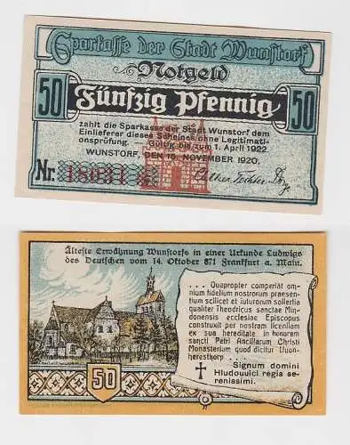 50 Pfennig Banknoten Notgeld Stadt Wunstorf 1920 kassenfrisch (150292)