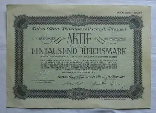 1000 Reichsmark Aktie Zeiss Ikon AG Dresden 29. September 1926 (150293)