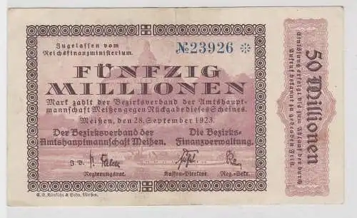 50 Millionen Mark Banknote Amtshauptmannschaft Meissen 28.09.1923 (150344)