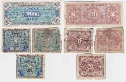 4 Banknoten 1/2 bis 50 Mark alliierte Besatzung 1944 (150416)