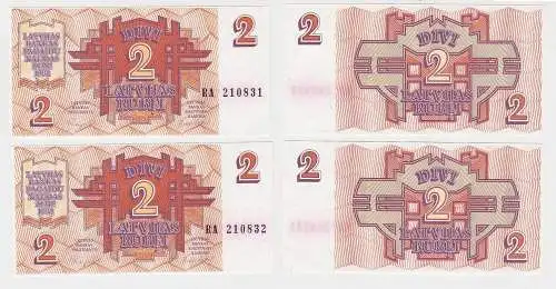2 x 2 Rubel Banknote Lettland Latvijas 1992 kassenfrisch UNC (150257)