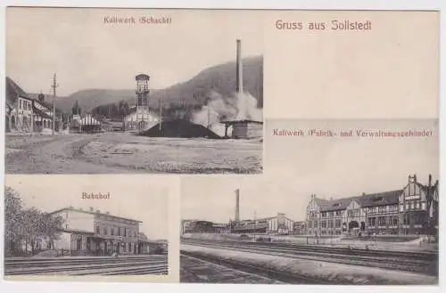 48240 Mehrbild Ak Gruß aus Sollstedt Bahnhof, Kaliwerk (Schacht) usw. 1913