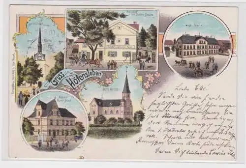 99153 Ak Lithographie Gruß aus Hötensleben Gasthof usw. 1900