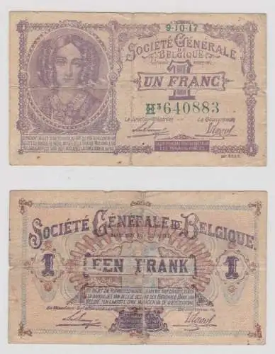 1 Franc Banknote Besatzungsausgabe Belgien 09.10.1917 Pick 86 (137785)