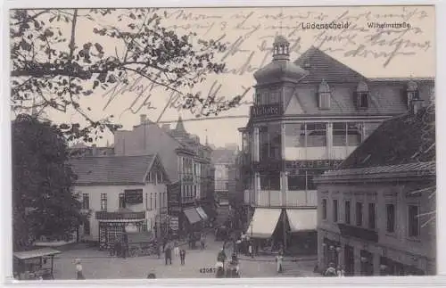 900027 AK Lüdenscheid - Wilhelmstraße, Straßenansicht mit Kaufhaus Alsberg 1914