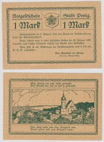 seltene Banknote Notgeld 1 Mark Stadt Penig 6.2.1922 (132475)