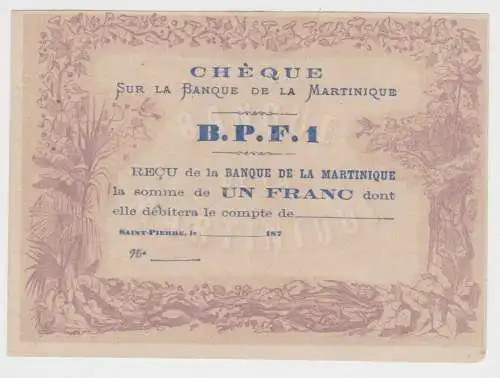 rare 1 Franc Banknote Banque de la Martinique 1870 (132621)