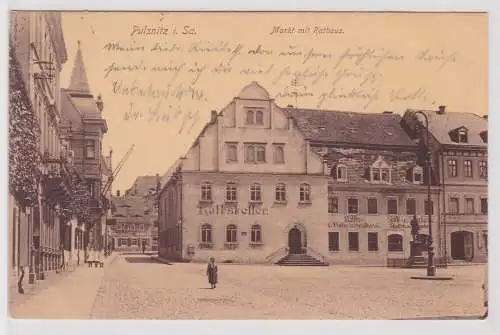 48255 AK Pulsnitz - Markt mit Rathaus, Sparkasse, Polizeischreiberei 1921