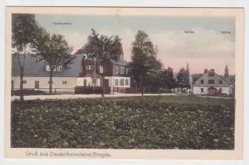 75109 AK Gruß aus Deutscheinsiedel / Erzgebirge - Oberförsterei, Kirche, Schule