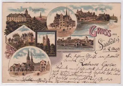 900982 AK Gruss aus Saalfeld - Schloss, Rathaus, Grünhain, Sorbenburg 1901