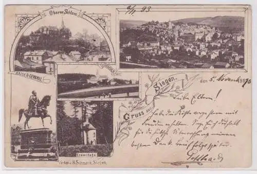 900377 AK Gruss aus Siegen - Kaiser-Denkmal, Eremitage, Schloss, Rödchen 1893