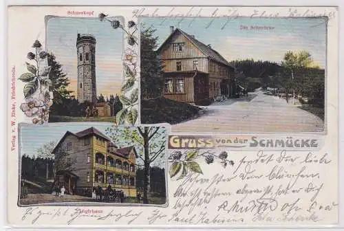 900378 AK Gruss von der Schmücke - Schneekopf, Logirhaus, Schmücke 1905