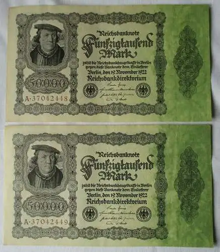 50000 Mark Banknote Berlin 1922 Ro. Nr. 79a fortlaufende Nummer (126475)