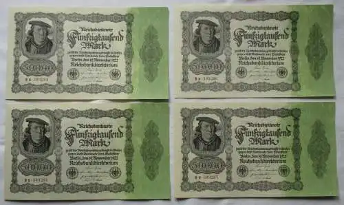 4x 50000 Mark Banknote Berlin 1922 Ro. Nr. 79d fortlaufende Nummer UNC (135149)