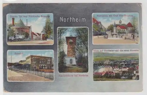 99536 Ak Northeim - Bahnhof, Marktplatz, Städtische Brauerei, Aussichtsturm 1917