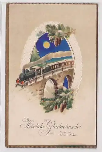 10965 AK Zum neuen Jahre - AK durchsichtig Motiv Zug fährt über Brücke 1916