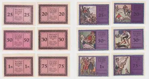 Lund Schobüll 6 Notgeldscheine o.D um 1920, 20 Pfennig - 1 Mark (135581)
