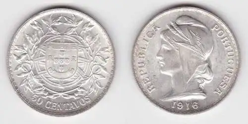 50 Centavos Silber Münze Portugal 1916 f.Stgl. KM 561 (143012)