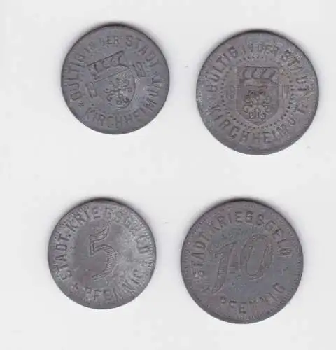 5 & 10 Pfennig Zink Notgeld Münzen Stadt Kirchheim u.Teck 1917 (139714)