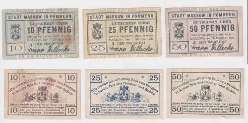 10, 25 & 50 Pfennig Banknoten Notgeld Stadt Massow in Pommern 1.10.1920 (126634)