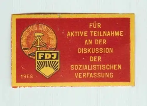 DDR Papieraufkleber Aktive Teilnahme a.d. Diskussion der soz. Verfassung /144431