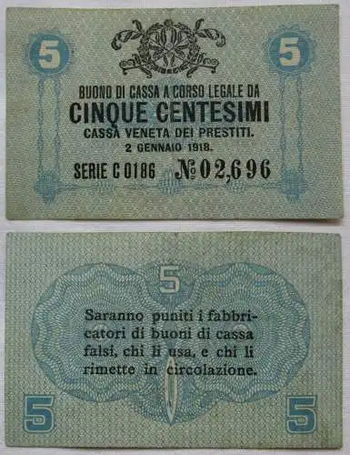 5 Centesimi Banknote Italien 2.1.1918 Cassa Veneta dei Prestiti (145462)