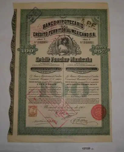 100 Dollar 257 Francs Aktie Banco Hipotecario de Crédito Territorial (127220)