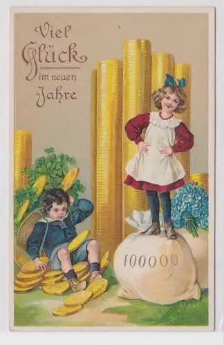 34808 Künstler Ak Viel Glück im neuen Jahre - Glückssymbole Klee, Geld um 1920
