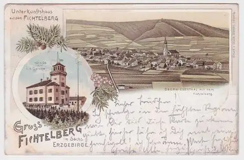 99779 Lithographie Ak Gruss vom Fichtelberg im sächs. Erzgebirge 1898