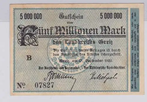 5 Millionen Mark Banknote Inflation Landkreis Greiz 17.9.1923 (126567)