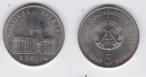 DDR Gedenk Münze 5 Mark Berlin Nikolai Viertel 1987 Stempelglanz (136457)