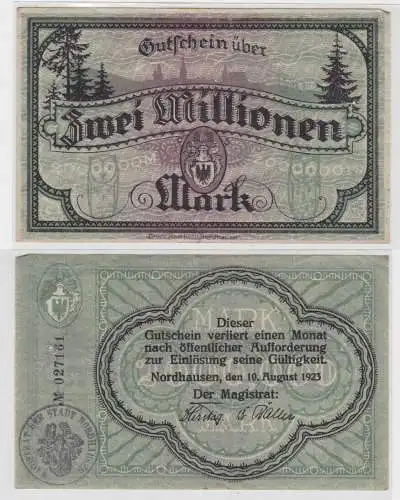 2 Millionen Mark Banknote Stadt Nordhausen 10.08.1923 (143879)