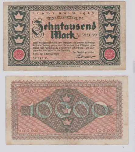 10000 Mark Banknote Inflation Notgeld Stadt Köln 1. Februar 1923 (137596)
