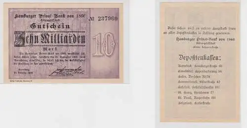 10 Milliarden Mark Banknote Inflation Hamburger Privat-Bank 24.10.1923 (137689)